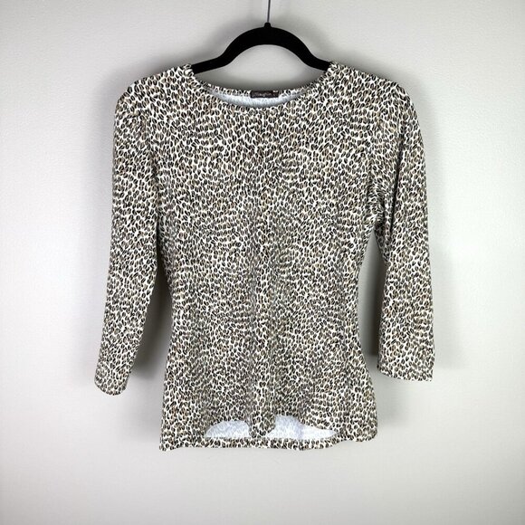 J.McLaughlin Top Catalina Cheetah Print Knit Jersey Crew Neck Top Size Small - Picture 6 of 10